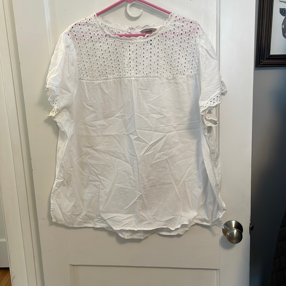 H&M+ white cotton short sleeve blouse